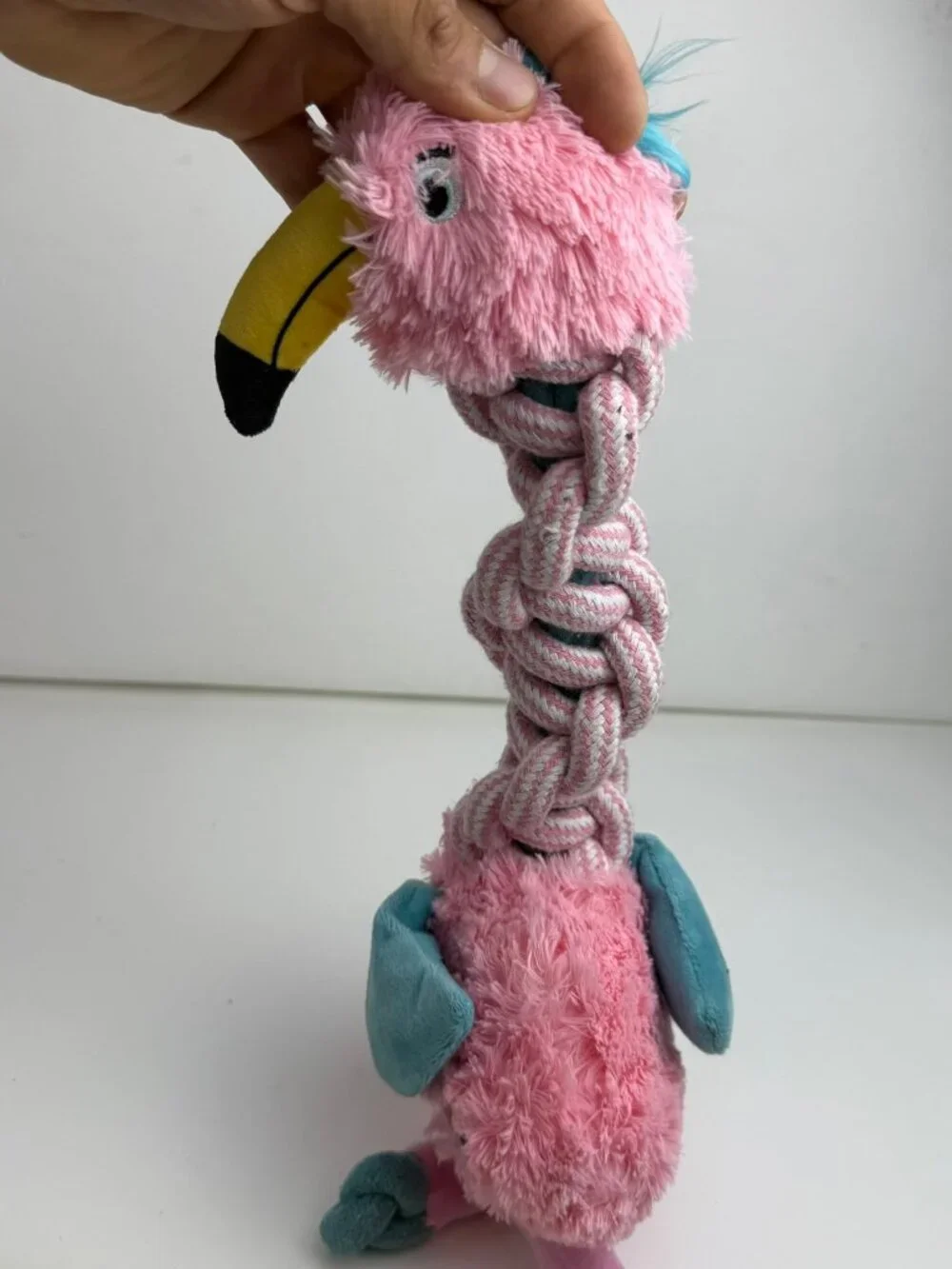 KONG Pink Flamingo Plush Dog Toy Knotted Rope Neck 12